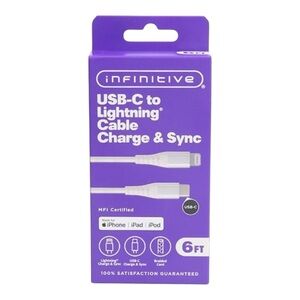 White USB-C to Lightning Cable 6FT